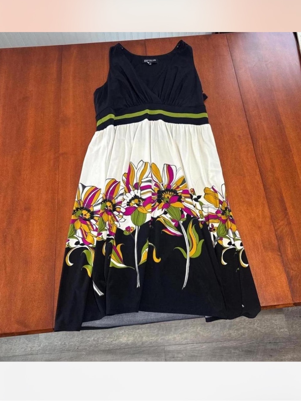 Jones New York Black, White & Multicolor Floral Midi Dress